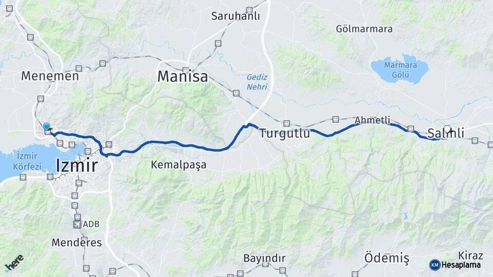 İzmir Çiğli Salihli Manisa Arası Kaç Km - Yol Haritası