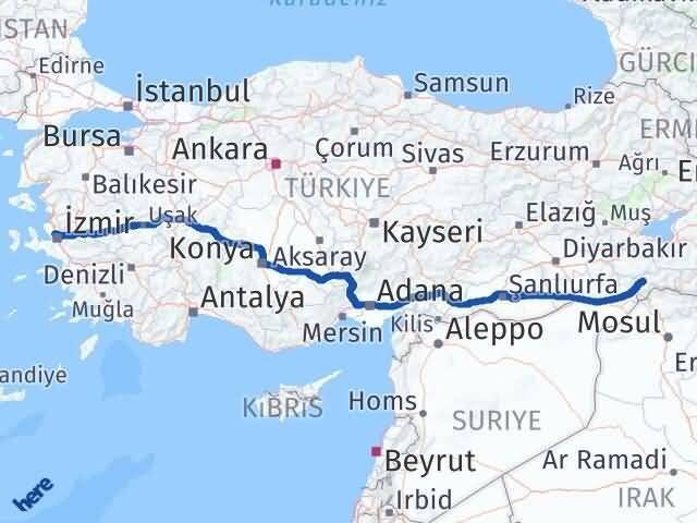 İzmir Çiğli Şırnak Arası Kaç Km - Yol Haritası
