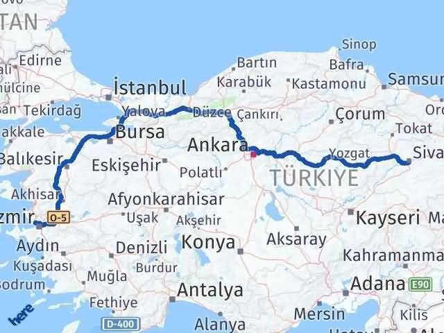 İzmir Çiğli Sivas Arası Kaç Km - Yol Haritası