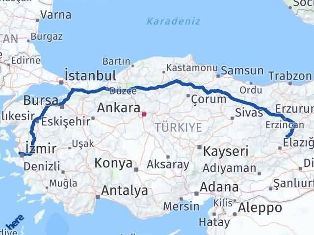 İzmir Çiğli Tunceli Arası Kaç Km - Yol Haritası