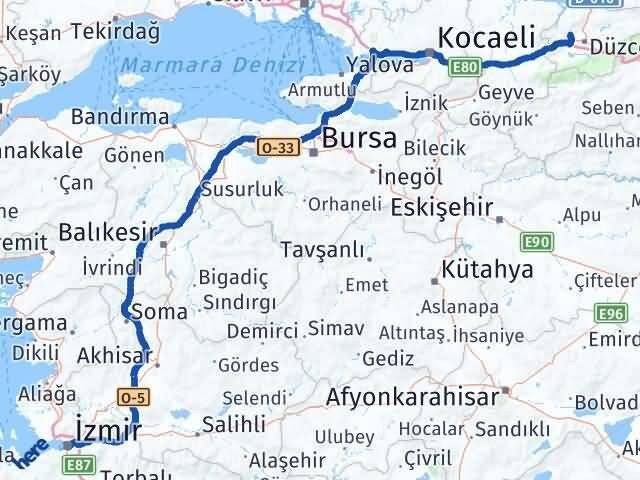 İzmir Çilimli Düzce Arası Kaç Km - Yol Haritası