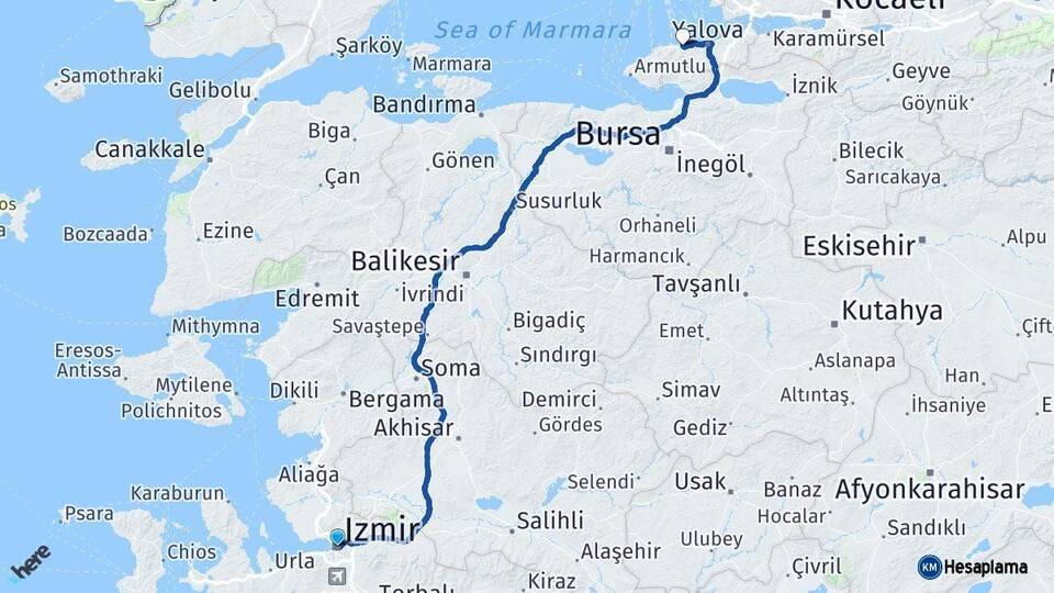 İzmir Çınarcık Yalova Arası Kaç Km - Yol Haritası