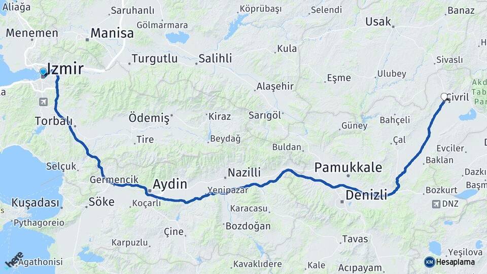 İzmir Çivril Denizli Arası Kaç Km - Yol Haritası