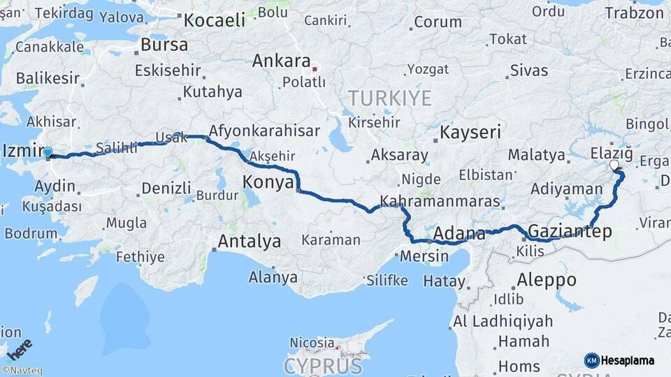 İzmir Çüngüş Diyarbakır Arası Kaç Km - Yol Haritası