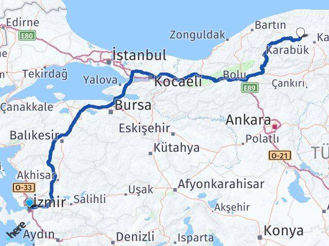 İzmir Daday Kastamonu Arası Kaç Km - Yol Haritası