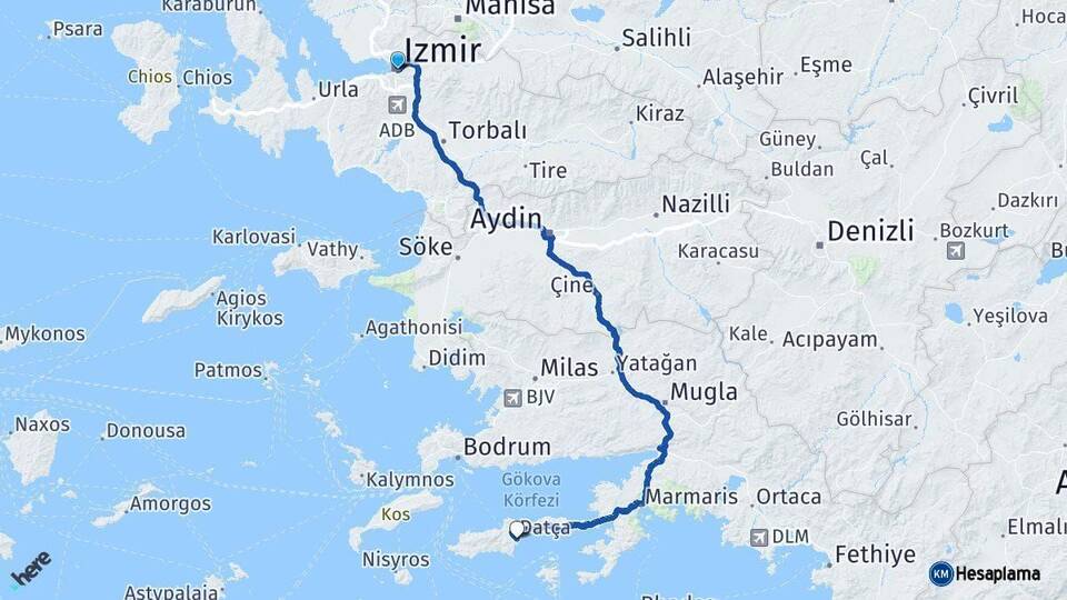 İzmir Datça Muğla Arası Kaç Km - Yol Haritası