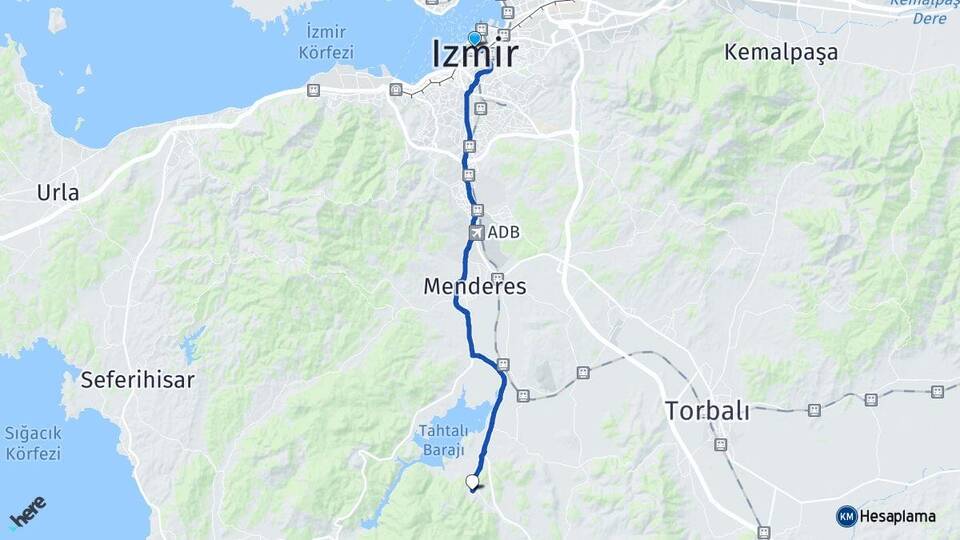 İzmir Değirmendere Menderes Arası Kaç Km - Yol Haritası