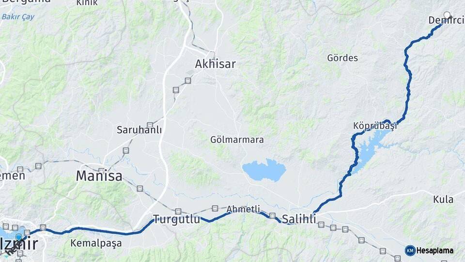 İzmir Demirci Manisa Arası Kaç Km - Yol Haritası