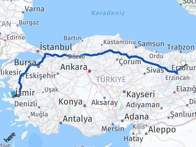 İzmir Demirözü Bayburt Arası Kaç Km - Yol Haritası