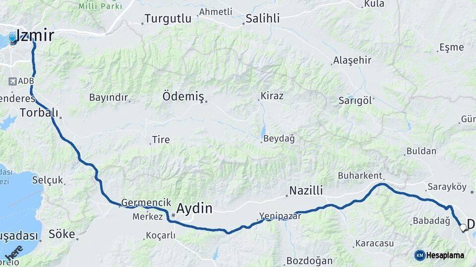 İzmir Denizli Arası Kaç Km - Yol Haritası