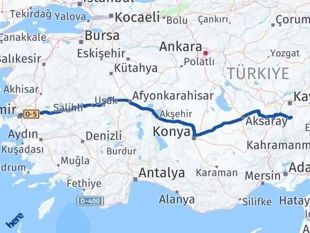 İzmir Develi Kayseri Arası Kaç Km - Yol Haritası