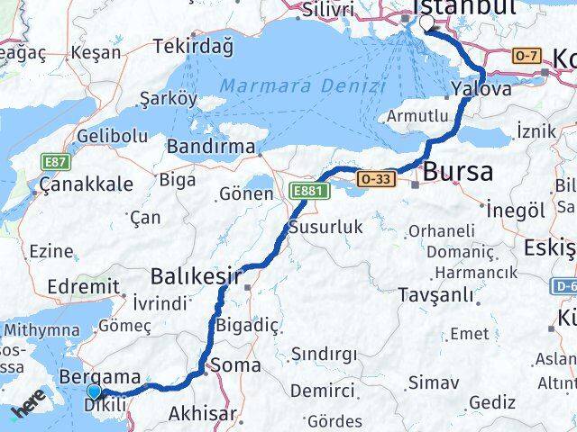 İzmir Dikili Bademli Ataşehir İstanbul Arası Kaç Km - Yol Haritası