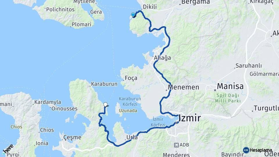 İzmir Dikili Bademli Mordoğan Karaburun Arası Kaç Km - Yol Haritası