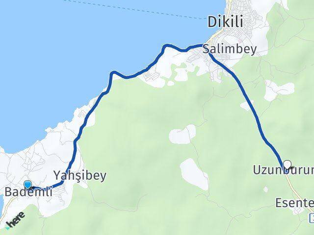 İzmir Dikili Bademli Uzunburun Dikili Arası Kaç Km - Yol Haritası