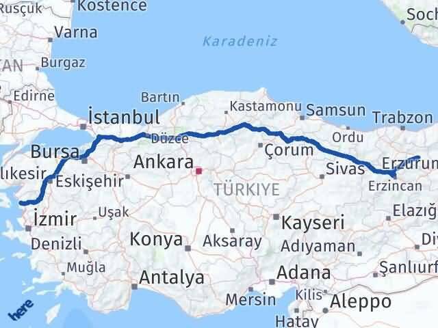 İzmir Dikili Bayburt Arası Kaç Km - Yol Haritası