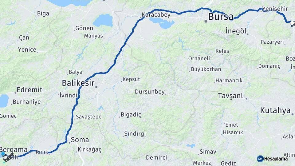 İzmir Dikili Bilecik Arası Kaç Km - Yol Haritası