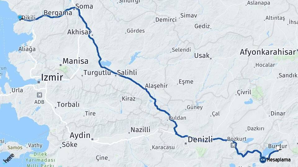 İzmir Dikili Burdur Arası Kaç Km - Yol Haritası