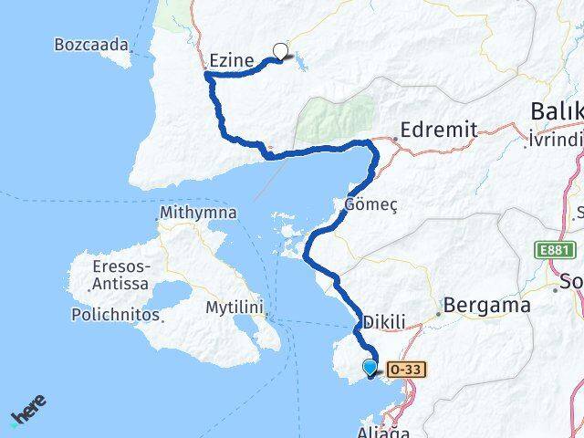 İzmir Dikili Çandarlı Bayramiç Çanakkale Arası Kaç Km - Yol Haritası