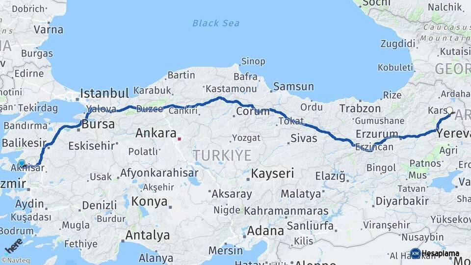 İzmir Dikili Kars Arası Kaç Km - Yol Haritası