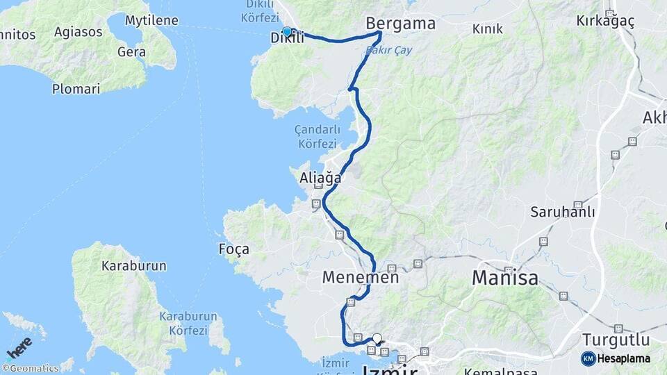 İzmir Dikili Karşıyaka Arası Kaç Km - Yol Haritası