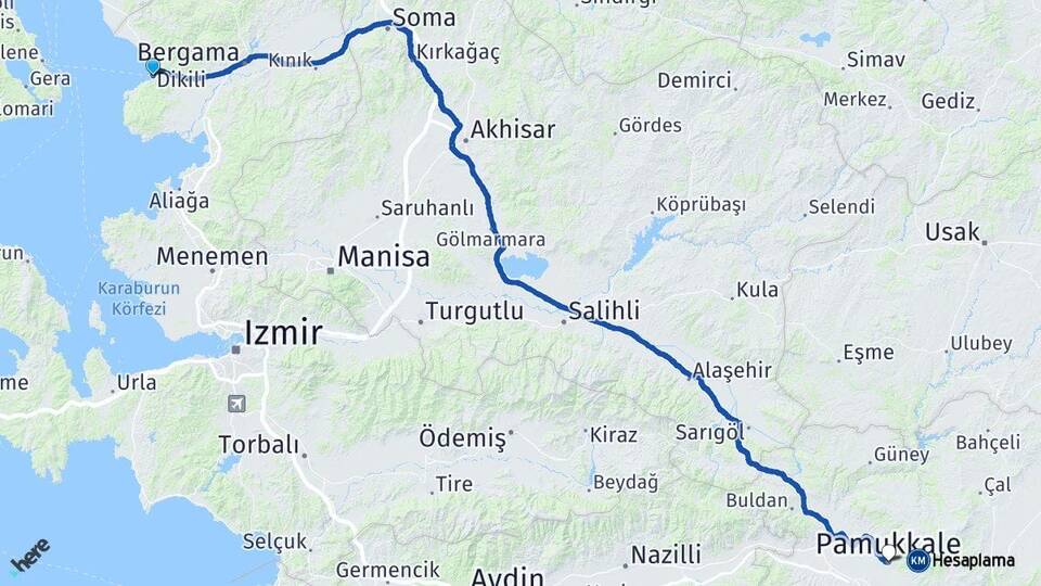 İzmir Dikili Pamukkale Denizli Arası Kaç Km - Yol Haritası