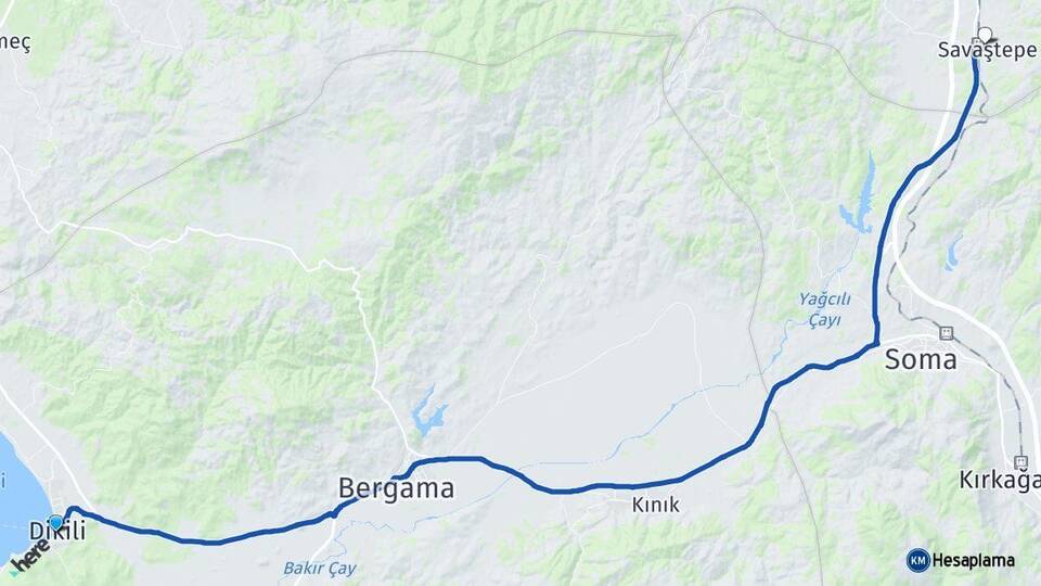 İzmir Dikili Savaştepe Balıkesir Arası Kaç Km - Yol Haritası