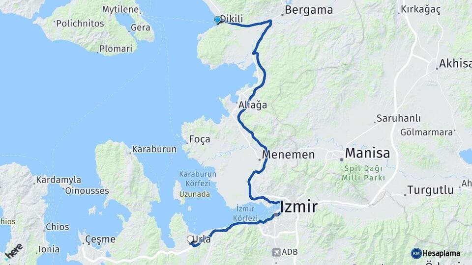 İzmir Dikili Urla Arası Kaç Km - Yol Haritası