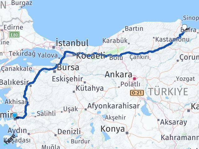 İzmir Dikmen Sinop Arası Kaç Km - Yol Haritası