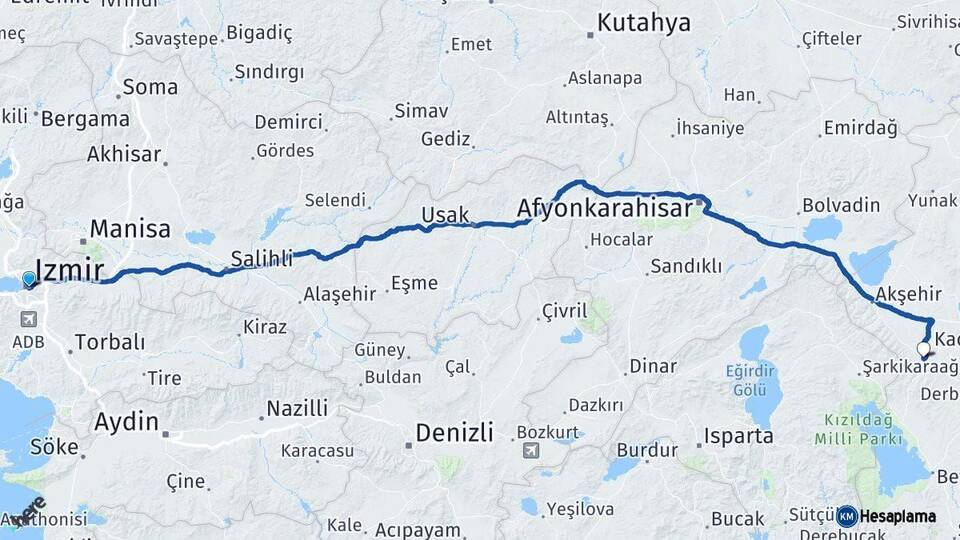 İzmir Doğanhisar Konya Arası Kaç Km - Yol Haritası