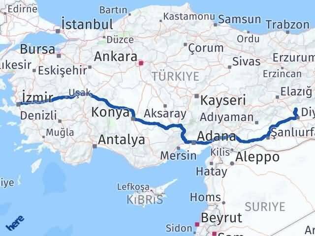 İzmir Eğil Diyarbakır Arası Kaç Km - Yol Haritası