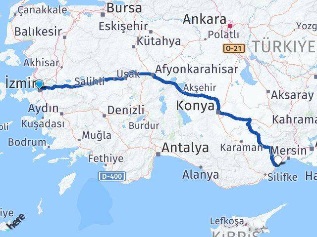 İzmir Erdemli Mersin Arası Kaç Km - Yol Haritası