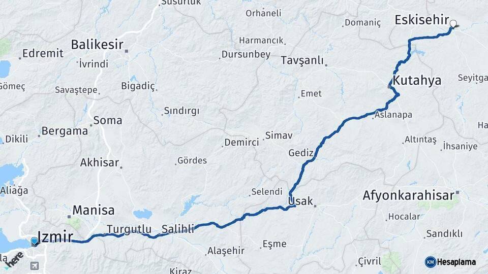 İzmir Eskişehir Arası Kaç Km - Yol Haritası