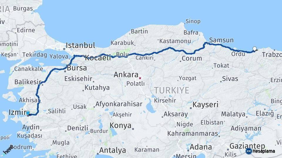 İzmir Espiye Giresun Arası Kaç Km - Yol Haritası