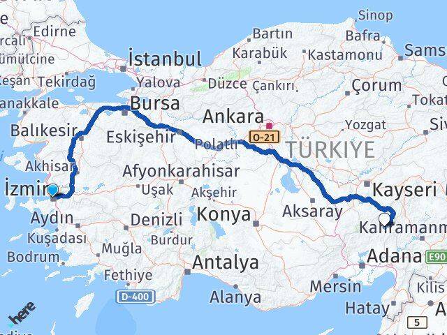 İzmir Feke Adana Arası Kaç Km - Yol Haritası