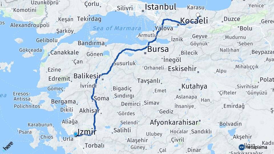 İzmir Ferizli Sakarya Arası Kaç Km - Yol Haritası