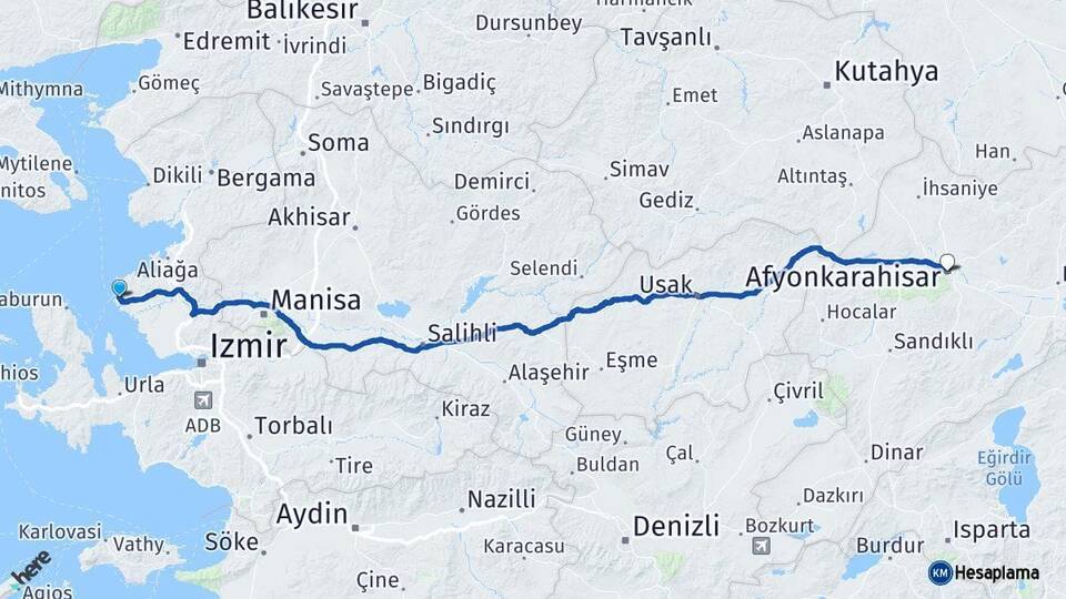 İzmir Foça Afyonkarahisar Arası Kaç Km - Yol Haritası