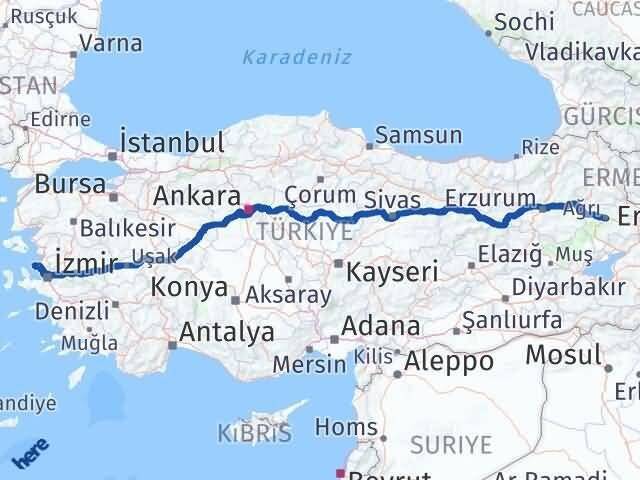 İzmir Foça Ağrı Arası Kaç Km - Yol Haritası