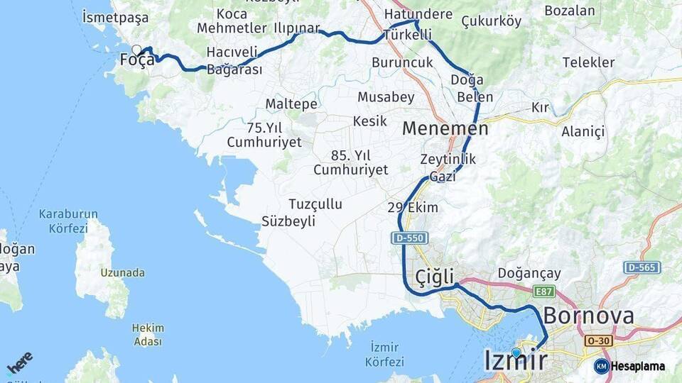 İzmir Foça Arası Kaç Km - Yol Haritası