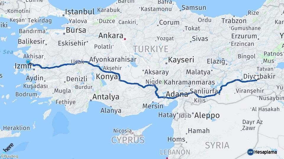 İzmir Foça Batman Arası Kaç Km - Yol Haritası