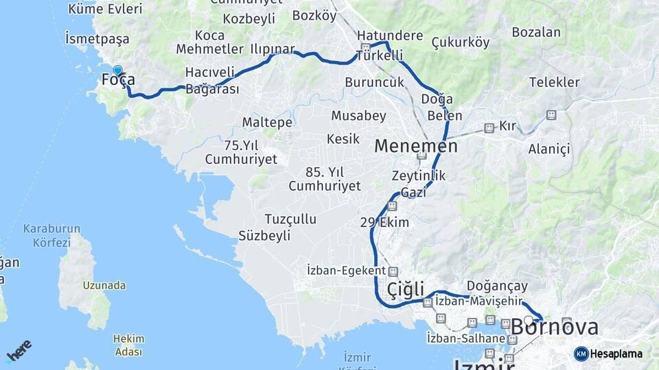 İzmir Foça Bayraklı Arası Kaç Km - Yol Haritası