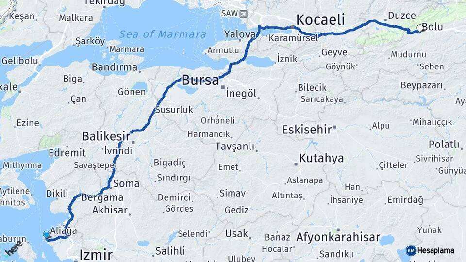 İzmir Foça Bolu Arası Kaç Km - Yol Haritası