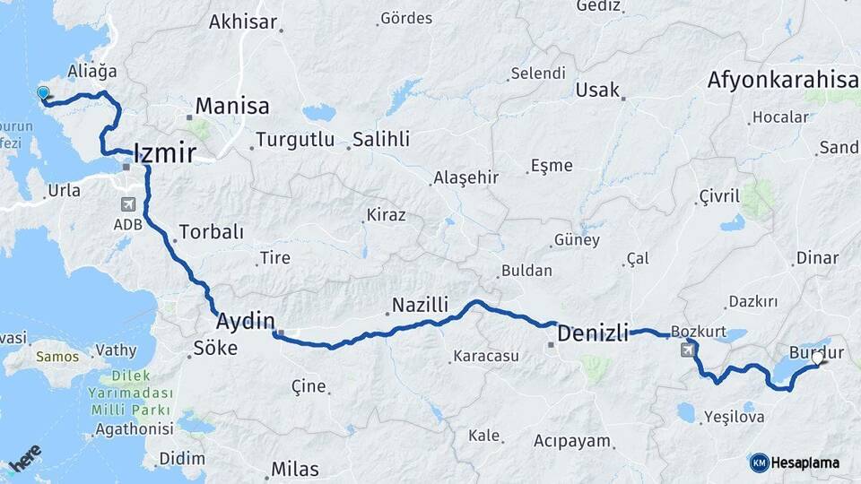 İzmir Foça Burdur Arası Kaç Km - Yol Haritası