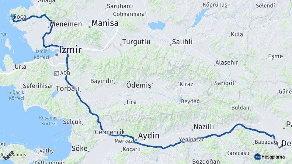 İzmir Foça Denizli Arası Kaç Km - Yol Haritası