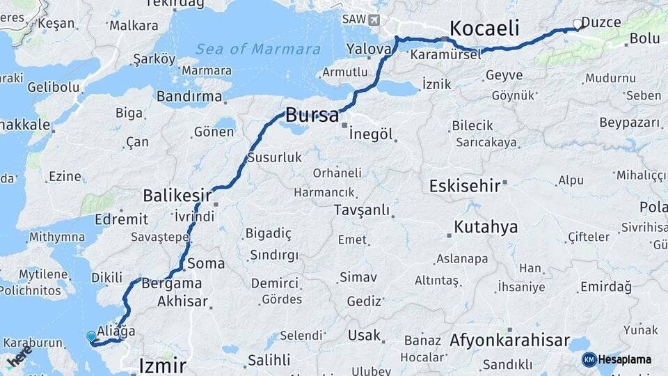 İzmir Foça Düzce Arası Kaç Km - Yol Haritası