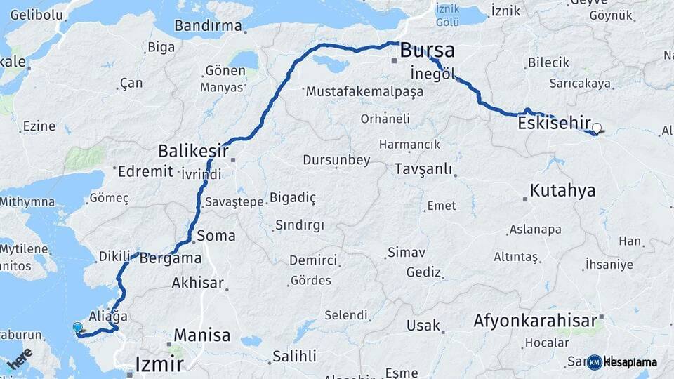 İzmir Foça Eskişehir Arası Kaç Km - Yol Haritası