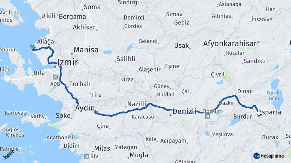 İzmir Foça Isparta Arası Kaç Km - Yol Haritası