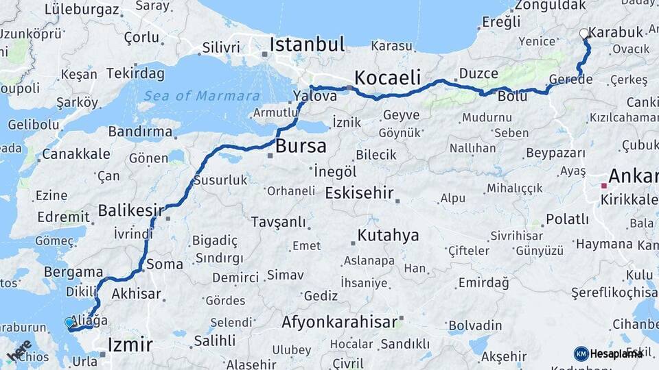 İzmir Foça Karabük Arası Kaç Km - Yol Haritası