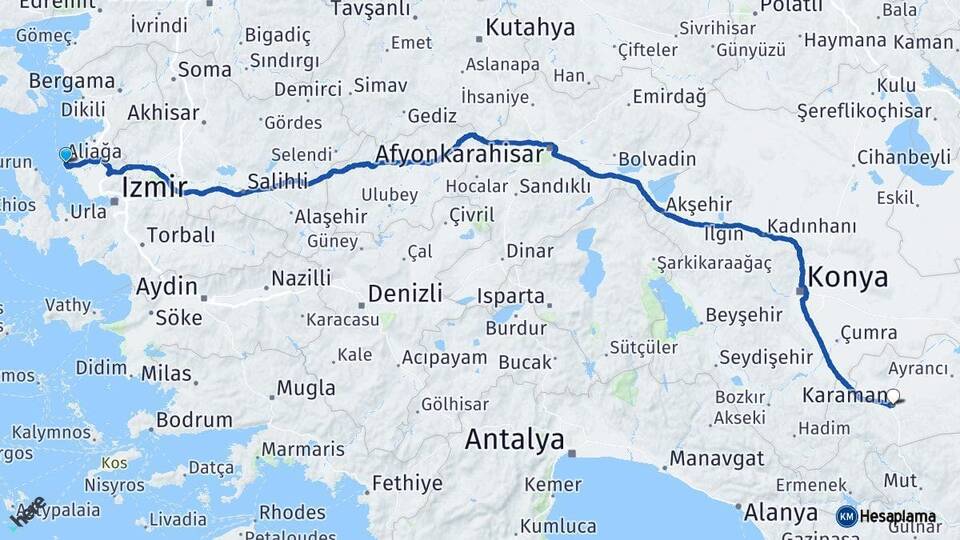 İzmir Foça Karaman Arası Kaç Km - Yol Haritası