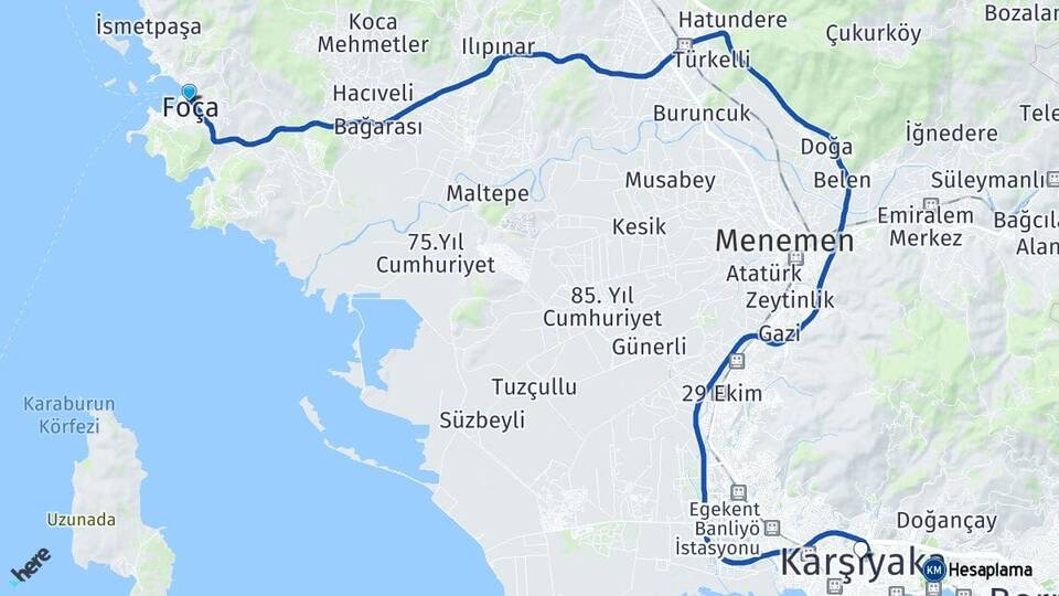 İzmir Foça Karşıyaka Arası Kaç Km - Yol Haritası