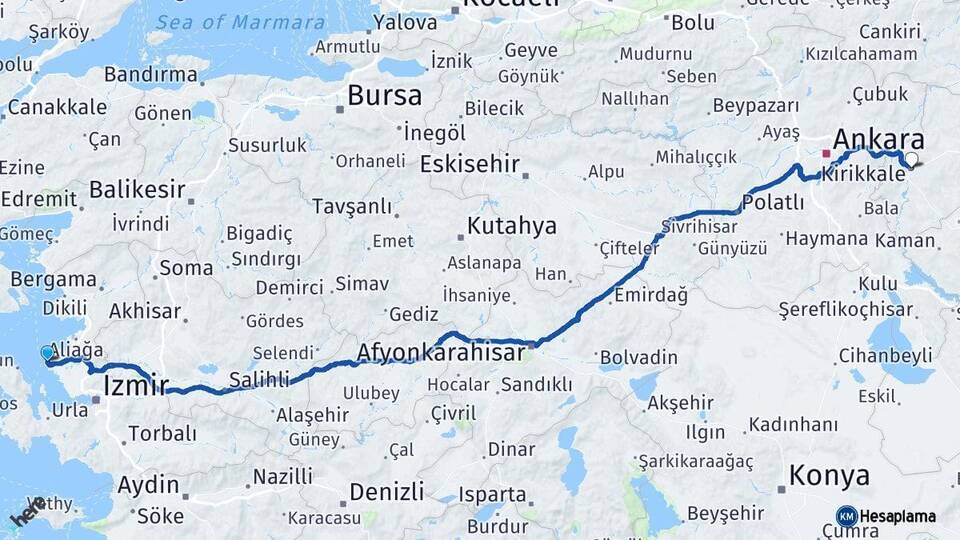 İzmir Foça Kırıkkale Arası Kaç Km - Yol Haritası